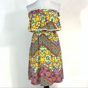Peach Love CA Strapless Ruffle Patchwork Dress M